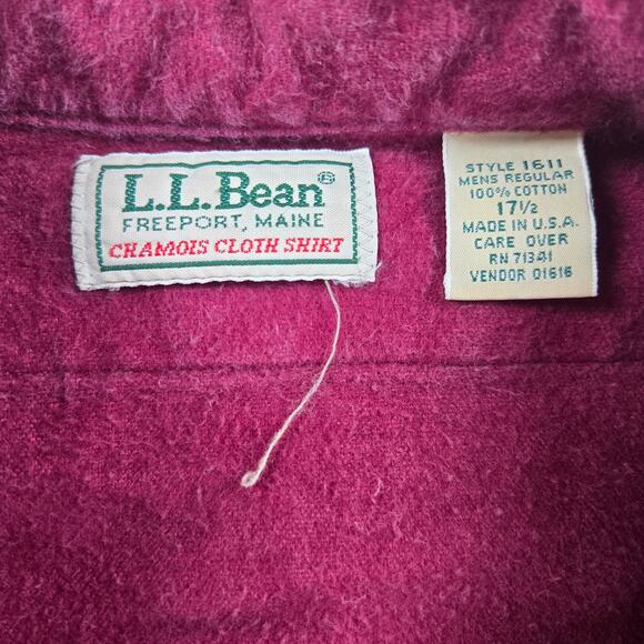Vintage L.L.Bean Chamois Cloth Long Sleeve Button Up Maroon Shirt Size 2XL - Picture 2 of 7